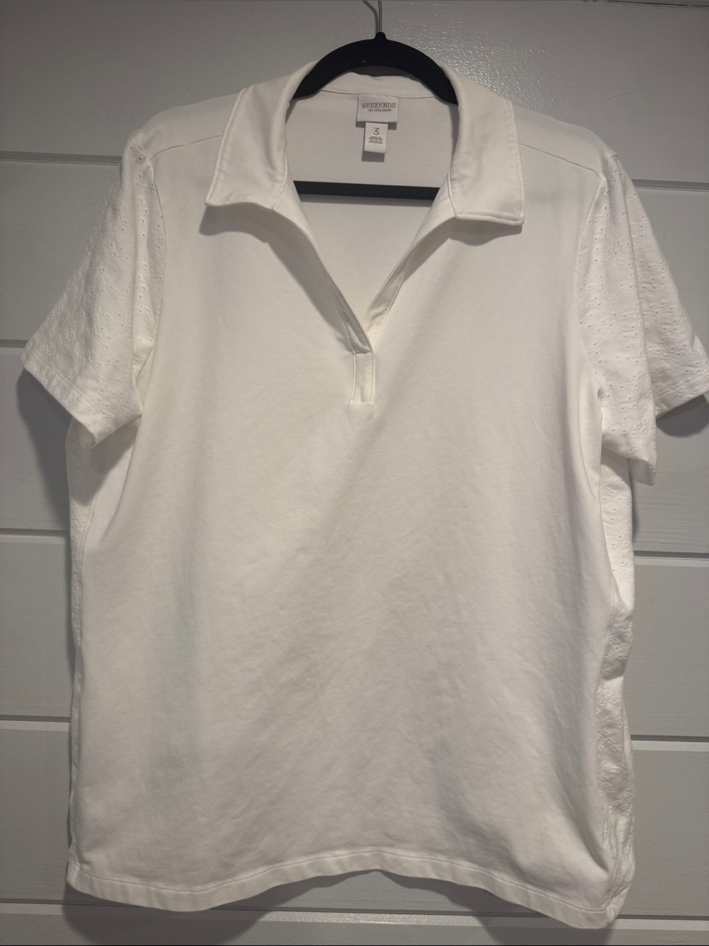 Chico's “weekends” White Short Sleeve Polo Tee. Size -3